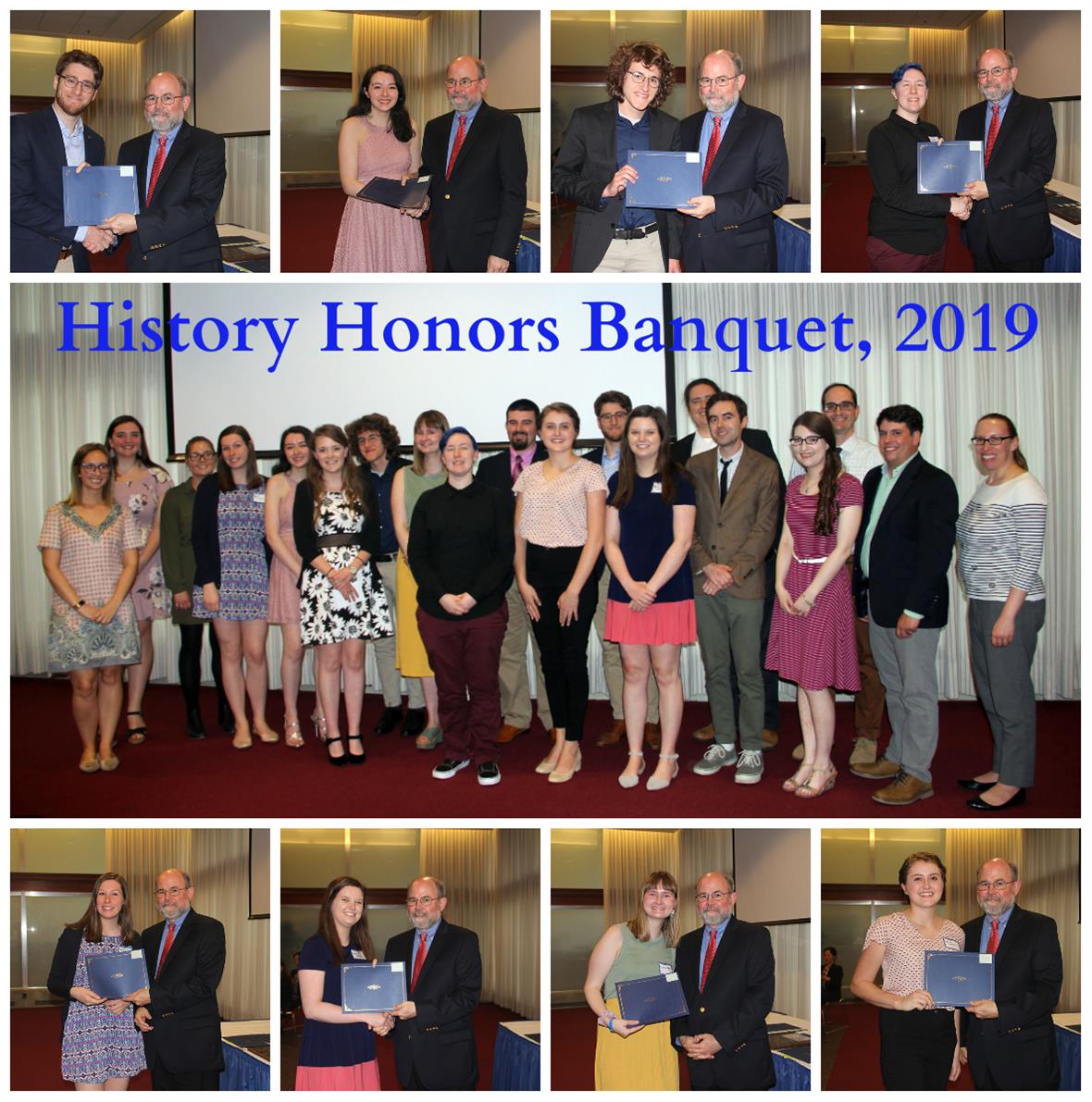 Collage of images taken at the History Honors Banquet, 2019